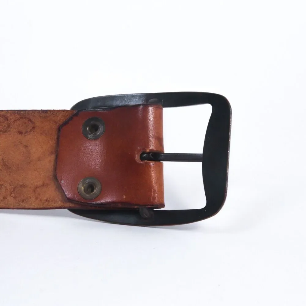 Cesar Ugarte Vintage Boho Western Painted Flower Hand Tooled Leather Belt, 30